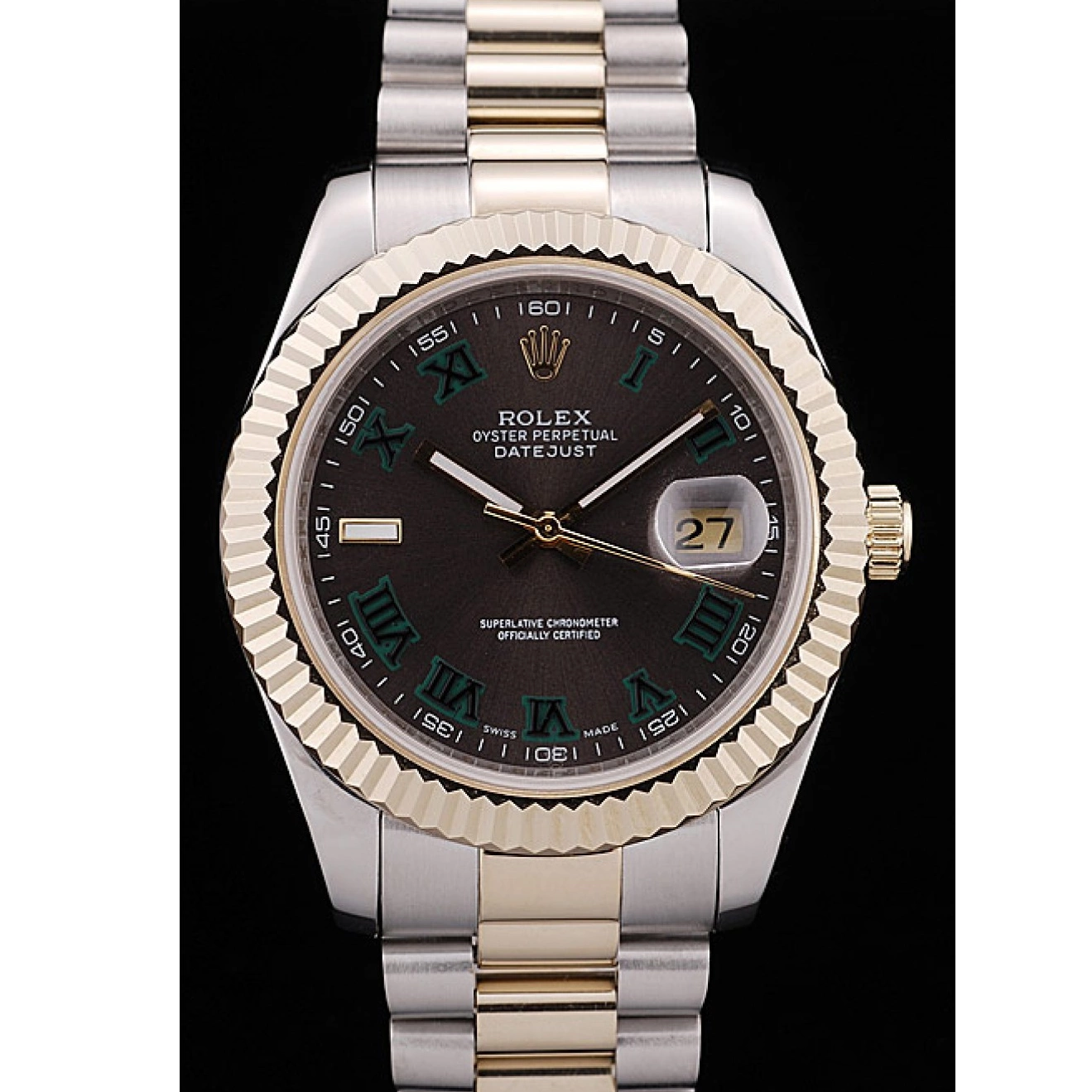 Aaa replica Rolex Bezel Brown Pattern DateJust Ribbed Gold Dial 0717
